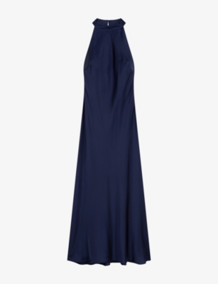 Omnes Womens  Seychelles Halterneck Satin Maxi Dress In Blue