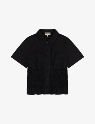 Womens Omnes Merida Shirred-Panel Short-Sleeve Cotton Blouse