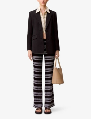 CLAUDIE PIERLOT: Striped Flared-Leg High-Rise Knitted Trousers