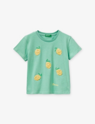 Benetton Kids' Lemon-embroidered Short-sleeve Cotton T-shirt 1-6 Years Green