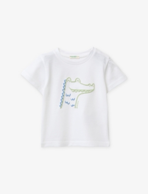 Benetton Kids' Graphic-print Short-sleeve Cotton T-shirt 1-6 Years Whit In White