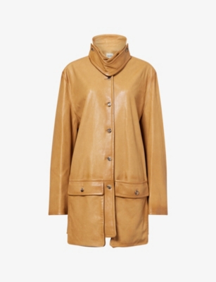 Khaite Womens Golden Ochre Harmon Midi Leather Coat