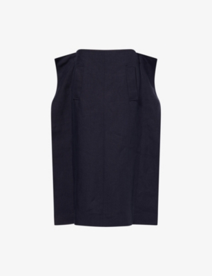 Khaite Womens Dark Navy Gorgi Tailored Linen Midi Skirt 6