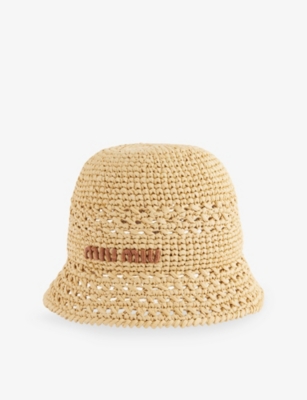 Miu Miu Womens Naturale+cognac Logo-embroidered Crochet Sun Hat In Brown