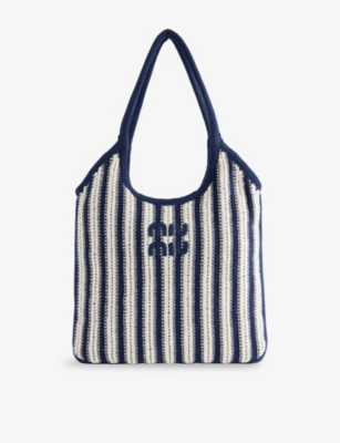 Miu Miu Womens Blu+talco Ivy Crochet Cotton Tote Bag
