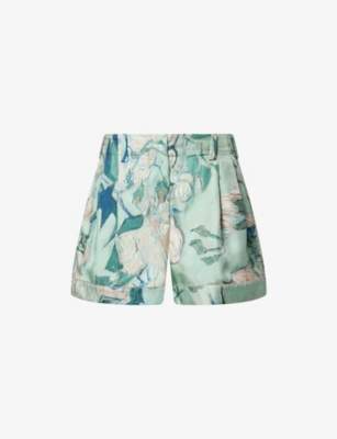 Givenchy Womens Mint Green Floral-print Pyjama-style Silk Shorts