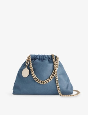 Stella Mccartney Womens Feather Blue Falabella Mini Drawstring Faux-leather Cross-body Bag