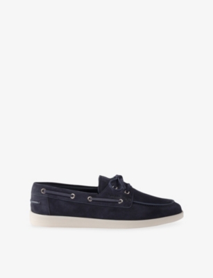 Mens Prada Lace-Up Suede Boat Shoes