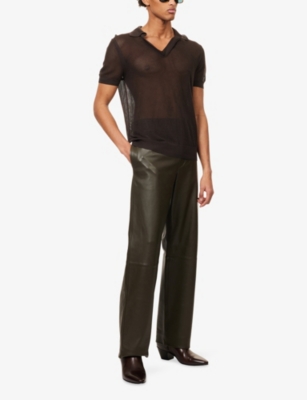 Tom Ford Mens Chocolate Open-collar Mesh Cotton And Silk-blend Polo Top In Brown