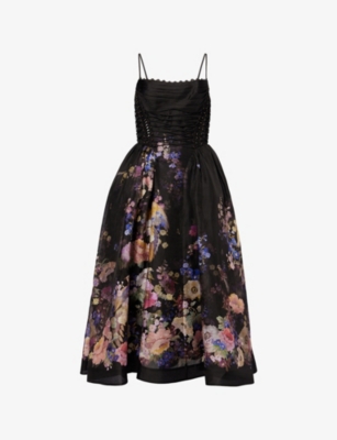 Womens Zimmermann Luna Beaded Linen-Silk Midi Dress