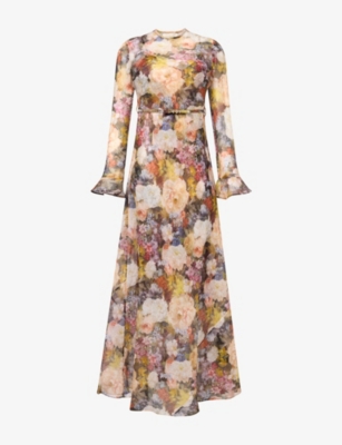 Zimmermann Womens Rosette Alchemy Sheath Linen And Silk-blend Maxi Dress Xxs In Pink