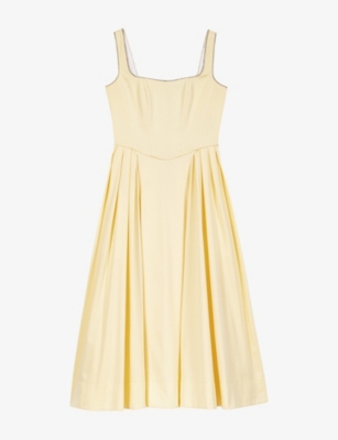 Maje Womens  Flared Rhinestone-embellished Stretch-cotton Midi Dress In Yellow