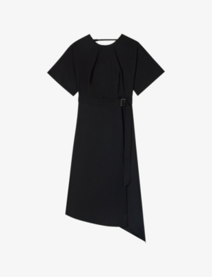 Womens Whistles Asymmetric Buckle-Embellished Woven Midi Dress