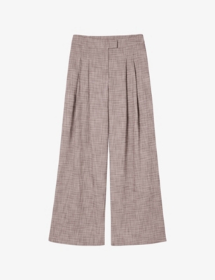 Womens Whistles Checked Pleated Wide-Leg Woven Trousers
