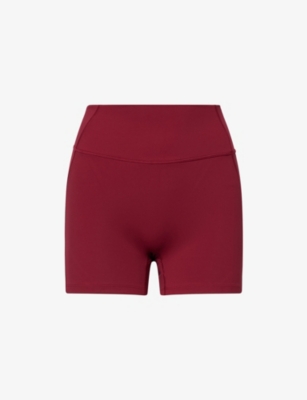 Bo+tee Womens  High-rise Logo Stretch-woven Shorts In Burgundy
