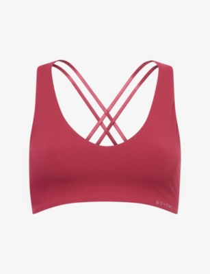 Bo+tee Womens  V-neck Cut-out Stretch-woven Sports Bra In Burgundy