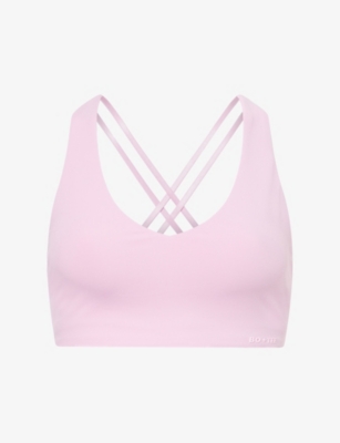 Bo+tee Womens  Embossed-logo V-neck Stretch-woven Sports Bra In Pink