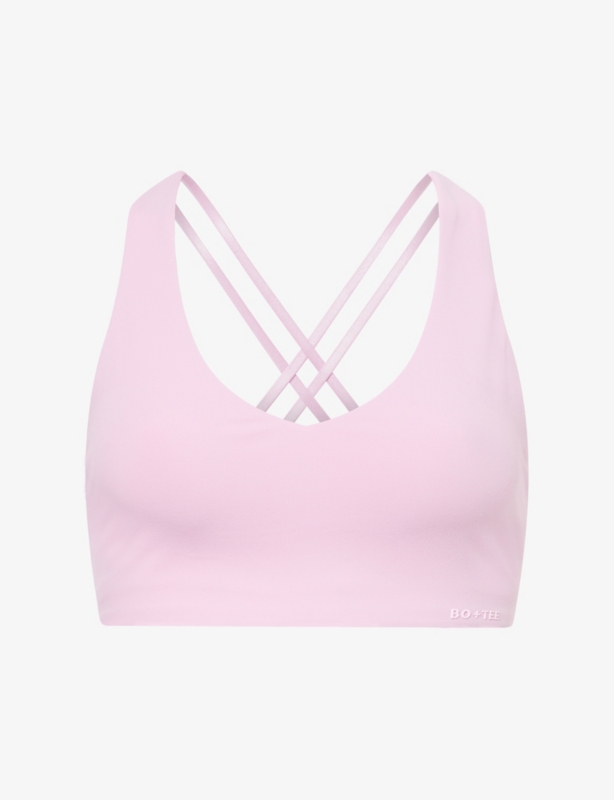 BO+TEE - Sweetheart-Neckline Contrasting-Trim Stretch-Woven Sports Bra ...
