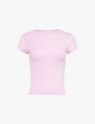 Bo+tee Womens  Slim-fit Round-neck Stretch-woven Top In Pink