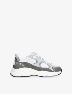 Cleens Mens White/comb Pulse Runner Leather And Mesh Trainers Eur 43 / 9 Uk In Gray