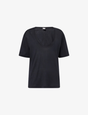 Totême Womens Black Short-sleeve Cotton-silk Blend T-shirt In Multi