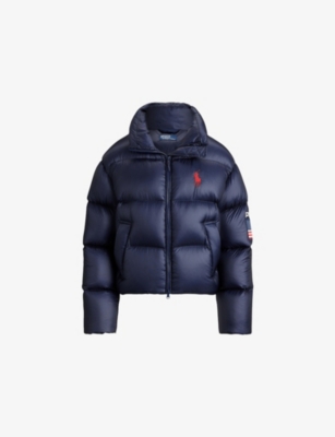 Polo Ralph Lauren Womens Refined Navy Flag Mid-weight Down Puffer Jacket In Blue