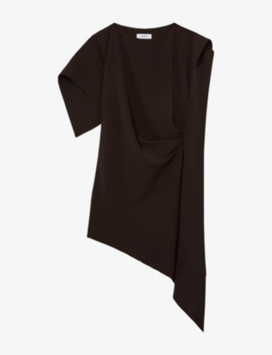 Reiss Womens Athena Draped Asymmetric-hem Woven Mini Dress Grape Burgundy