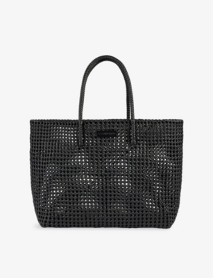Sandro Mens Black Branded-patch Woven Tote Bag