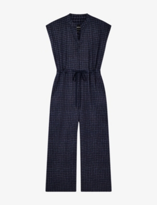 Womens Whistles Grid-Pattern Sleeveless Lyocell Jumpsuit