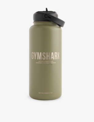 Gymshark Mens Gs Grounded Green Branded Stainless Steel Insulated Straw Bottle