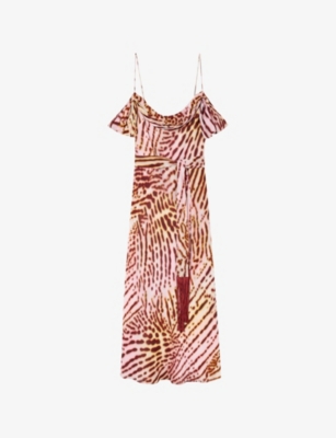 Whistles: Scarf Orchid-Print Woven Midi Dress