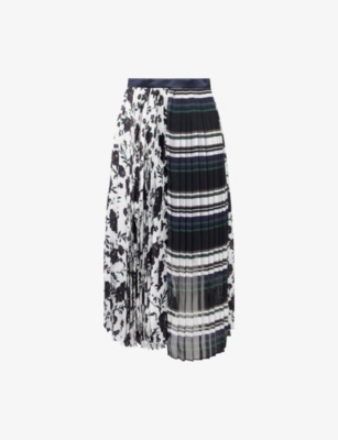 Sacai Womens White Multi Pattern Mix Satin Midi Skirt Xs