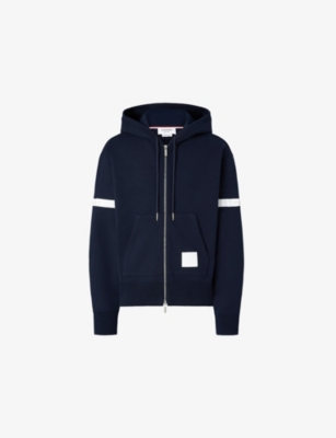Thom Browne X Asics X Asics Mens Navy Signature Stripe Relaxed Cotton-jersey Hoody In Blue