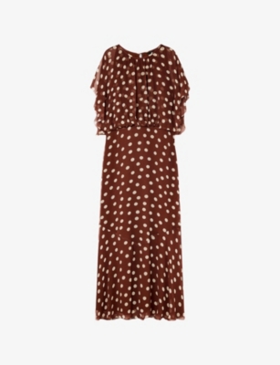 Womens Whistles Polka-Dot Cinched-Waist Woven Midi Dress