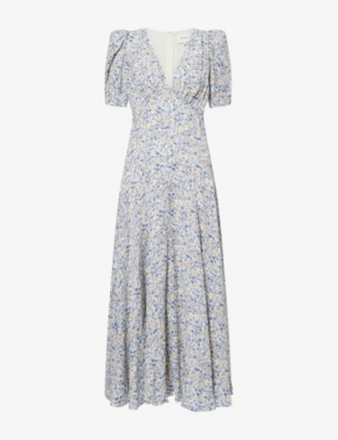 blue paisley midi dress REFORMATION BLUE FLORAL PRINT CREPE MINI DRESS SMALL main image 1