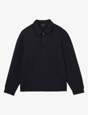 Reiss Mens Brooks Relaxed-fit Cotton-blend Polo Sweatshirt Navy Xl