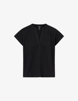 Me And Em Womens  Open Placket Short-sleeve Cotton Top In Black