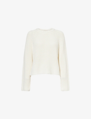 Me And Em Womens  Chunky-knit Raglan-sleeve Cotton Jumper In White