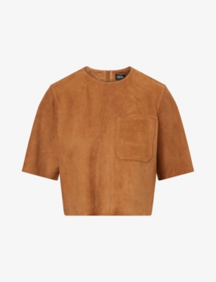 Me And Em Womens  Luxe Round-neck Suede T-shirt