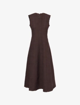 Me And Em Womens  Sleeveless Fit And Flare Boucle Midi Dress In Brown