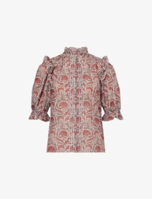 Womens Me And Em Rising Flower Printed Silk and Cotton Blouse