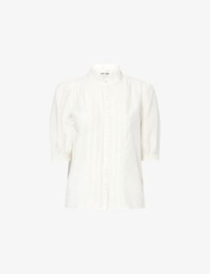 Womens Me And Em Straight Pintuck Cotton and Silk-Blend Blouse