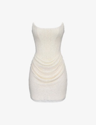 Womens House of CB Arielle Bead-Embellished Mesh Mini Bridal Gown
