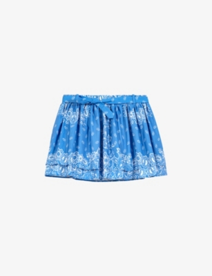 Maje Womens Sky Blue Bandana Print Bandana-print Ruffled Cotton Mini Skirt