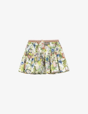 Maje Womens Postcard Print Postcard-print Ruffled Cotton Mini Skirt In Multi
