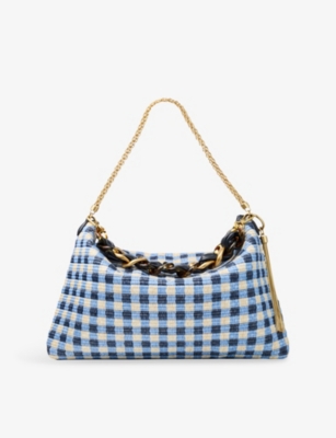Jimmy Choo Womens Marine Mix/marine Callie Maxi Gingham Check Raffia Shoulder Bag