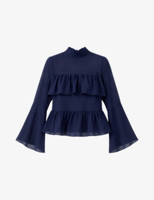 Womens Ro&Zo Frill-Trim Long-Sleeve Chiffon Blouse