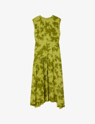 Womens Whistles Floral-Print Asymmetric-Hem Woven Midi Dress