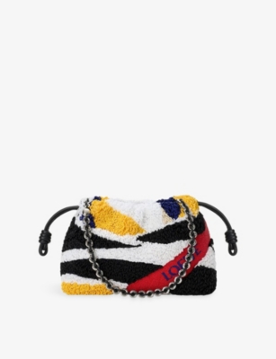 Loewe Womens Flamenco Bead Embroidered Medium Leather Purse Black/multicolor