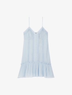The Kooples Womens Light Blue Fitted Lace-embroidered Woven Mini Dress